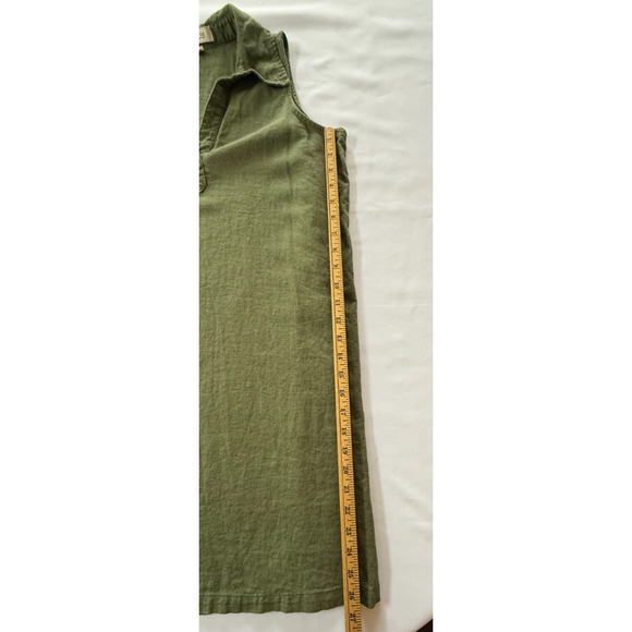 Womens Linen Dress Per Se Medium Olive Sleeveless Collared V Neck Shirt Shift - Picture 3 of 6